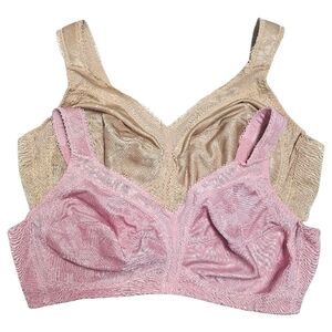 Soft Support Non-Wired Bra Set in Pink and Beige